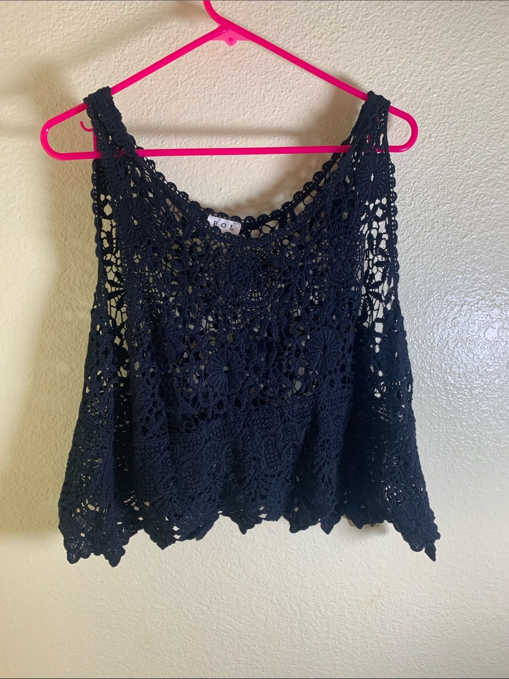 NWT POL Black Crochet Lace Tank Camisole, Size OS